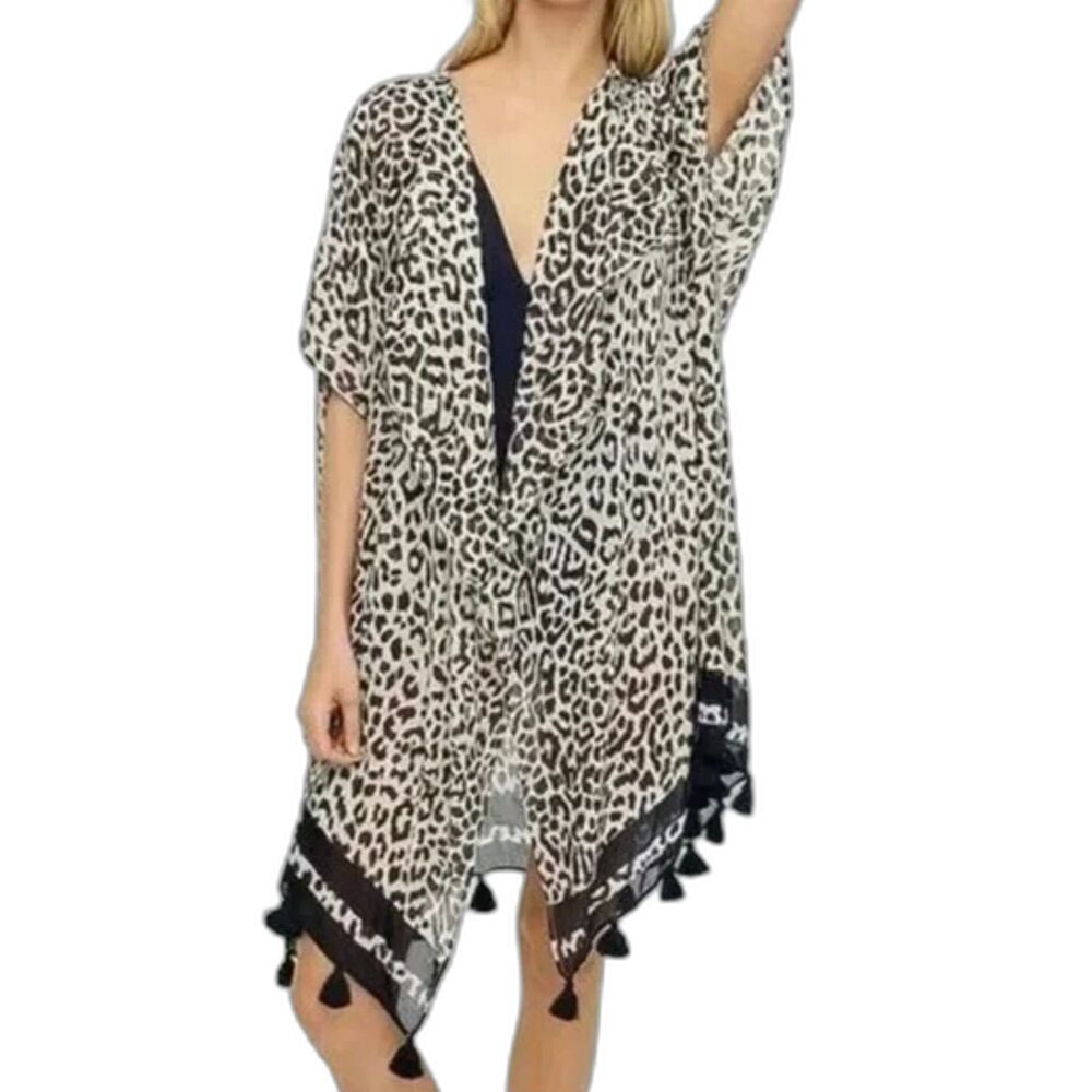 J. Crew Swim Cover Up Kimono Animal Print Tassels Bohemian Lightweight Size XS/S